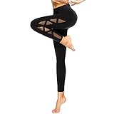 romansong High Waisted Yoga Leggings for Women with Pockets Mesh Sexy Dressy Gym Pants Ripped Workout Leggings Butt Lifting Active Wear Athletic Pants Distressed Black Medium