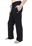 YogaAddict Men's Cotton Yoga Pilates Pants, Open Bottom with Pockets, Sweatpants, Loose Fit, Athletic, Martial Arts, Meditation, Black - Size M