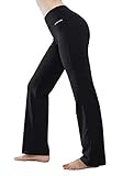 HISKYWIN Inner Pocket Yoga Pants 4 Way Stretch Tummy Control Workout Running Pants, Long Bootleg Flare Pants HF2 Black-S