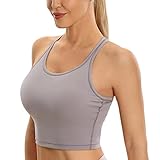 CRZ YOGA Women's Racerback Longline Sports Bra Padded Wireless Yoga Bras Crop Cami Tank Tops Lunar Rock Small