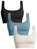 OQQ Women's 3 Piece Medium Support Tank Top Ribbed Seamless Removable Cups Workout Exercise Sport Bra