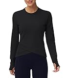 Women's Long Sleeve Compression Shirts Workout Tops Cross Hem Athletic Running Yoga T-Shirts with Thumb Hole