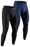 DEVOPS 2 Pack Men's Compression Pants Athletic Leggings (Large, Black/Navy)