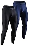 DEVOPS 2 Pack Men's Compression Pants Athletic Leggings (Large, Black/Navy)