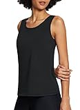 BALEAF Women's Wide Straps Cotton Tank Tops Workout Casual Sleeveless Shirts Quick Dry Yoga Athletic Running Crewneck Soft Black S