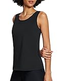 BALEAF Women's Wide Straps Cotton Tank Tops Workout Casual Sleeveless Shirts Quick Dry Yoga Athletic Running Crewneck Soft Black S