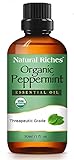Natural Riches Organic Peppermint Oil Essential Oil for Aromatherapy with Diffuser Therapeutic Grade - Cooling Smell Fresh Mint Oil & Menthol 1fl oz.