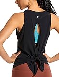 CRZ YOGA Women's Pima Cotton Workout Tank Tops Tie Back Sleeveless Shirts Yoga Athletic Open Back Sport Gym Tops Black Small
