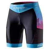 MY KILOMETRE Womens Triathlon Shorts 8” Inseam Tri Shorts with Side Pockets Adjustable Drawstring Blue