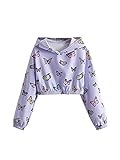 SOLY HUX Girl's Cute Cartoon Print Long Sleeve Hoodie Crop Top Sweatshirt Purple 7Y