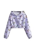 SOLY HUX Girl's Cute Cartoon Print Long Sleeve Hoodie Crop Top Sweatshirt Purple 7Y