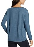 BALEAF Women's Long Sleeve Workout Shirts Loose Fit Quick Dry Tops Athletic Yoga Tee Shirts Lightweight Casual Fall Heather Navy M