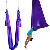 wellsem 5 Yards(5m/Set) Elastic Yoga Pilates Swing Aerial Yoga Hammock with Carabiner & Daisy Chain (Depp Purple)