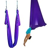 wellsem 5 Yards(5m/Set) Elastic Yoga Pilates Swing Aerial Yoga Hammock with Carabiner & Daisy Chain (Depp Purple)