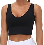 THE GYM PEOPLE Womens Longline Sports Bra Padded Crop Tank Tops Workout Yoga Bra with Removable Pads (Black, Small, s)