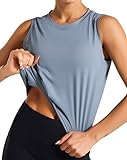 Dragon Fit Women Sleeveless Yoga Tops Workout Cool T-Shirt Running Short Tank Crop Tops (Blue, Small)