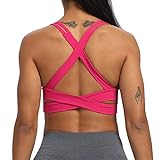 Aoxjox Women's Workout Sports Bras Fitness Backless Padded Trainning Infinity Active Gym Bra Yoga Crop Tank Top (Rose Red, X-Small)