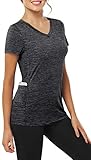 CHICHO V Neck Shirts for Women Short Sleeve,Junior Wear Light Weight V-Neck Stretch Sweat-Wicking Short Sleeve Pockets Tennis Top Housewear Teen T-Shirt Black Small
