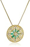 Amazon Collection 18k Yellow Gold Plated Sterling Silver Gemstone and Diamond Accent Filigree Mandala Pendant Necklace, 18'