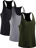 Neleus Men's 3 Pack Dry Fit Y-Back Muscle Workout Tank Top,5008,Black/Grey/Olive Green,L,EU XL