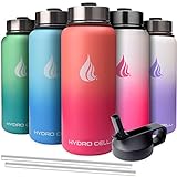 HYDRO CELL Stainless Steel Triple Insulated Water Bottle, 2 Lids (64oz 40oz 32oz 24oz 18oz 14oz) - Metal Vacuum Flask with Modern Leakproof Sport Straw Design for Kids and Adults (Teal 32 oz)