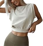 ARRIVE GUIDE Crop Top Athletic Shirts for Women Cute Sleeveless Yoga Tops Running Gym Workout Shirts Apricot XS