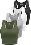 Joviren Cotton Workout Crop Tank Top for Women Racerback Yoga Tank Tops Athletic Sports Shirts Exercise Undershirts 4 Pack