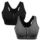 Women's Zip Front Sports Bra Wireless Post-Surgery Bra Active Yoga Sports Bras Pack Mastectomy Bras for Women Front Closure Bra