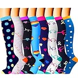 CHARMKING Compression Socks for Women & Men (8 Pairs) 15-20 mmHg Graduated Copper Support Socks are Best for Pregnant, Nurses - Boost Performance, Circulation, Knee High & Wide Calf (S/M, Multi 06)