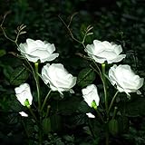 Anordsem Solar Garden Lights - 2 Pack Outdoor Decor Lights Waterproof Solar Outdoor Lights White Rose Light for Garden, Patio, Yard, Flowerbed,Pathway Decor