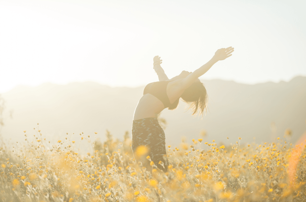 Doing yoga with wildflowers
